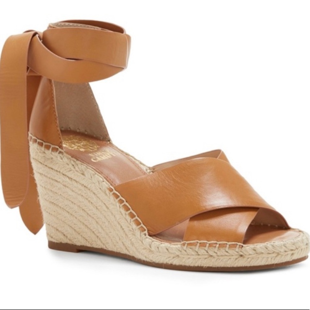 Vince Camuto Tan Leather Espadrille Wedge Sandals